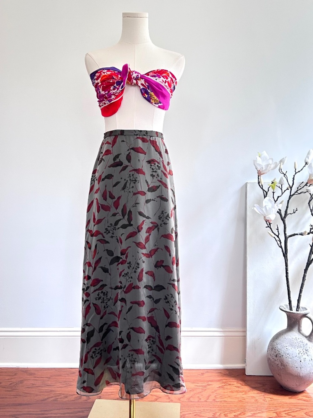 Vtg Oscar dela Renta Silk Chiffon Maxi Skirt 2P Dark Romantic Floral Whimsigoth